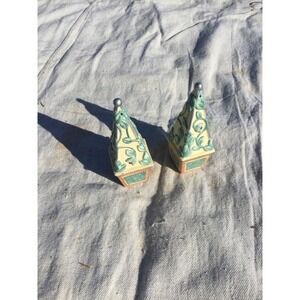 Pfaltzgraff salt and pepper shakers 5” 5 in topiary green cream garden Ivy